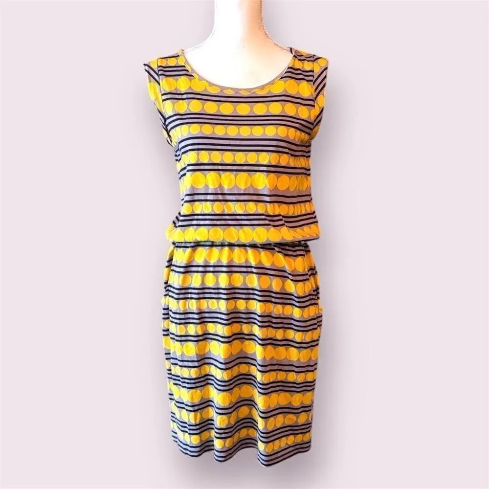BODEN Polka Dot Striped Scoop Neck Short Sleeve Dress